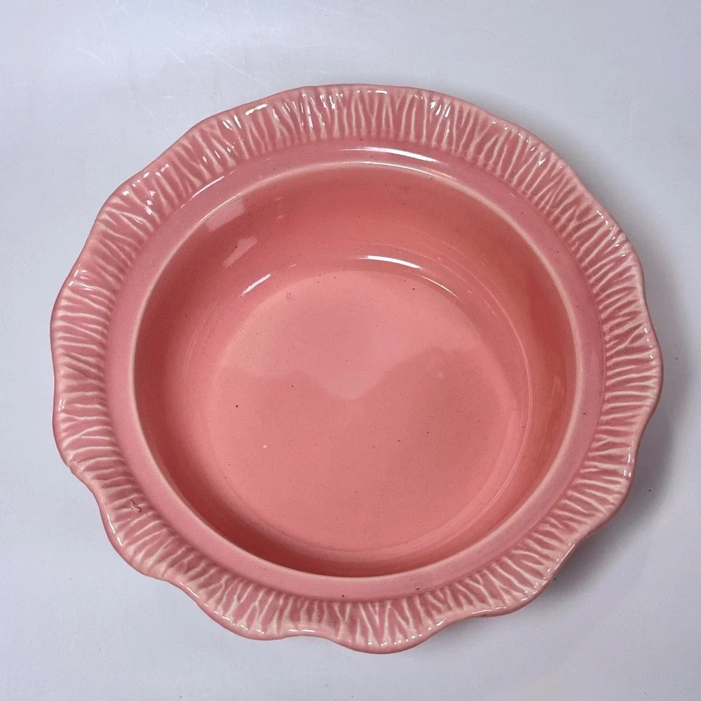 Vintage 1956 Miramar of California Pink Cabbage Leaf Covered Dish 644 Rosebud